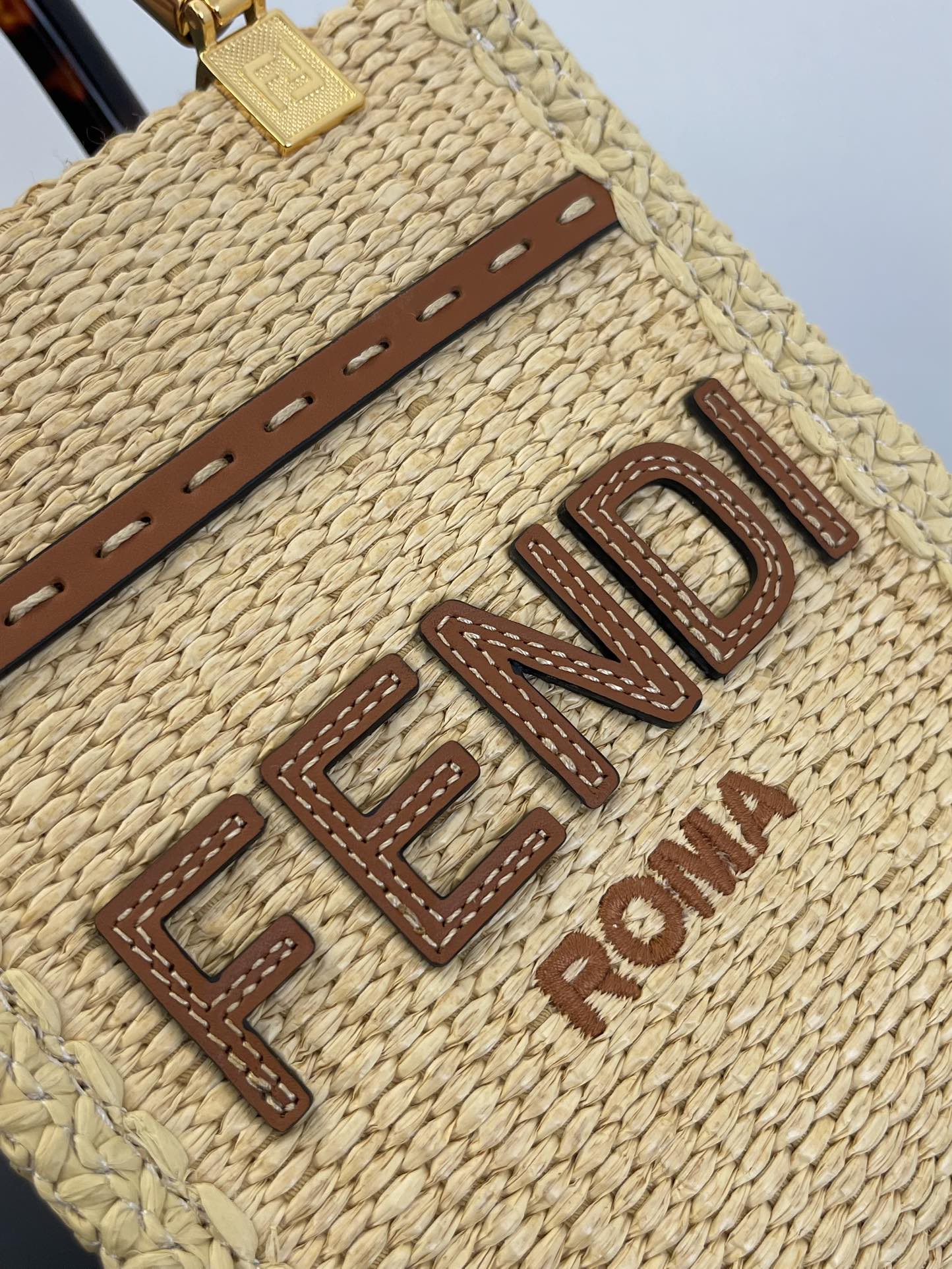 Fendi Mini Sunshine Shopper Beige Cotton Fiber Bag